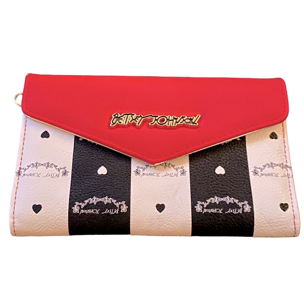NWOT Betsey Johnson red black and off white wallet clutch
